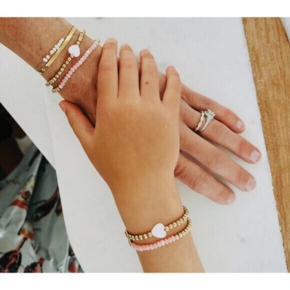 Waterproof Gold stretch bracelet Pearl Heart Stacking Bracelet Non-tarnish Gold - Picture 9 of 9